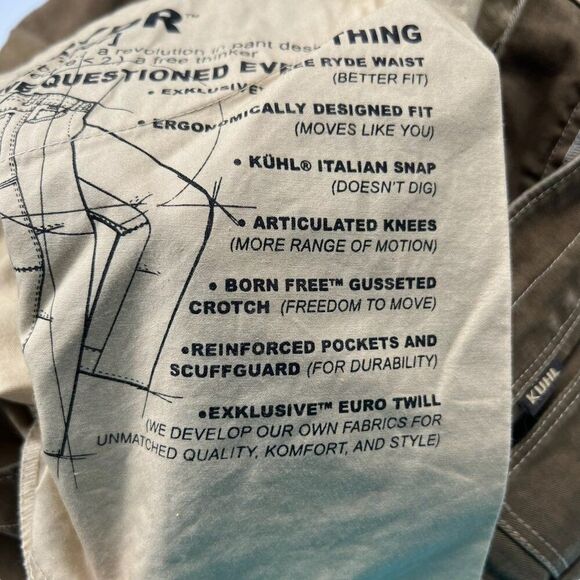 Kuhl Men's Vintage Patina Dye Rydr Coated Canvas Pants Brown Size 38x32 - Picture 8 of 9